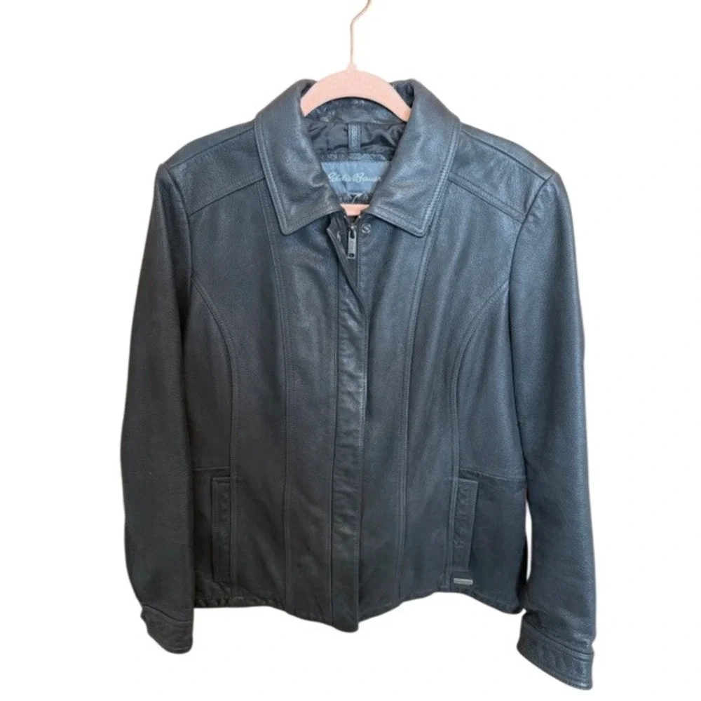 Eddie Bauer Womens‎ Black Leather Investment Jacket Medium